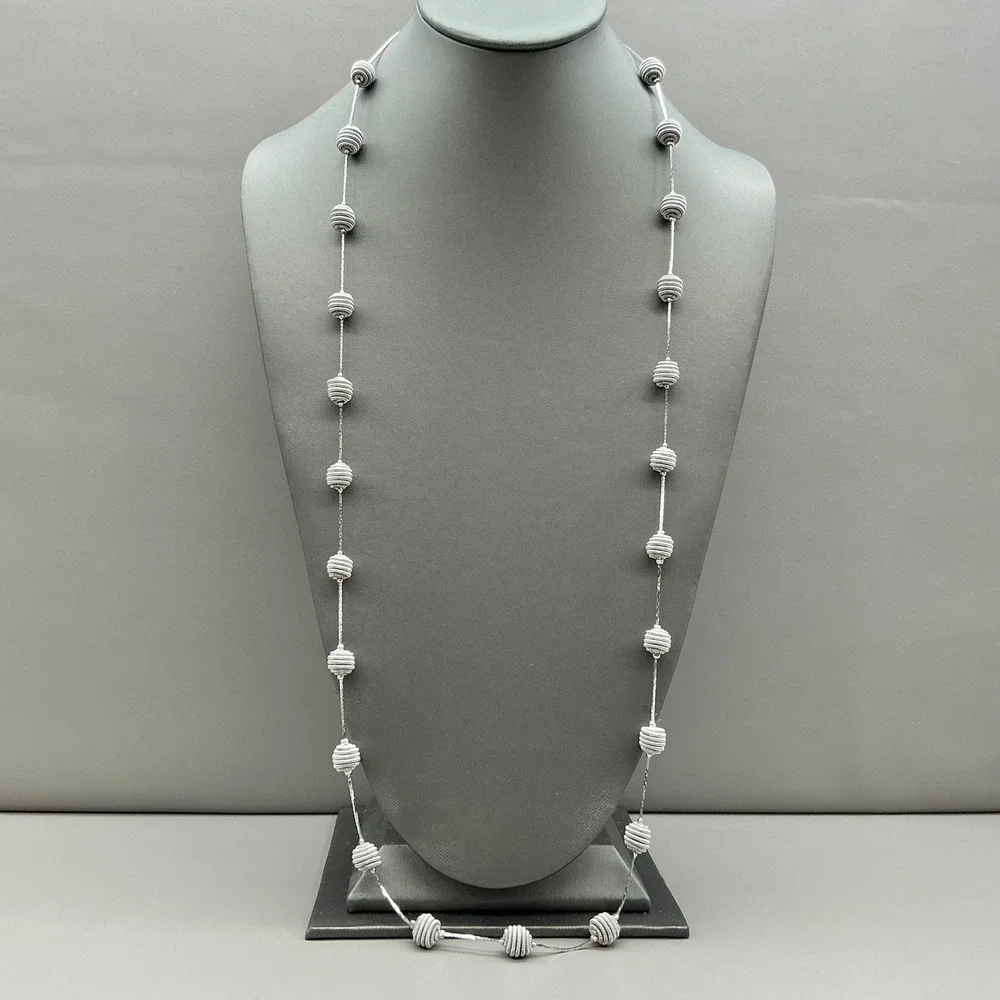 Vintage Trifari Necklace Silver Tone Coiled Ball Bead Station Chain Signed 30